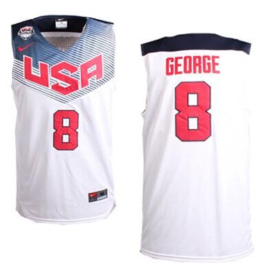 Men's Nike Team USA #8 Paul George Authentic White 2014 Dream Team Basketball Jersey