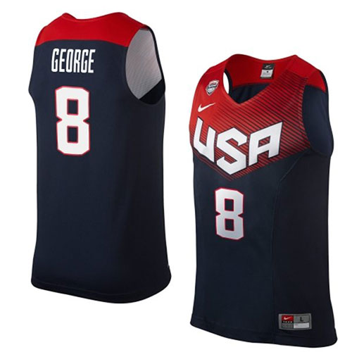 Men's Nike Team USA #8 Paul George Authentic Navy Blue 2014 Dream Team Basketball Jersey