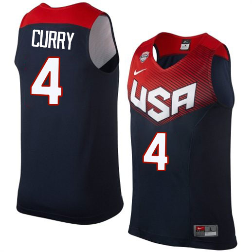 Men's Nike Team USA #4 Stephen Curry Authentic Navy Blue 2014 Dream Team Basketball Jersey