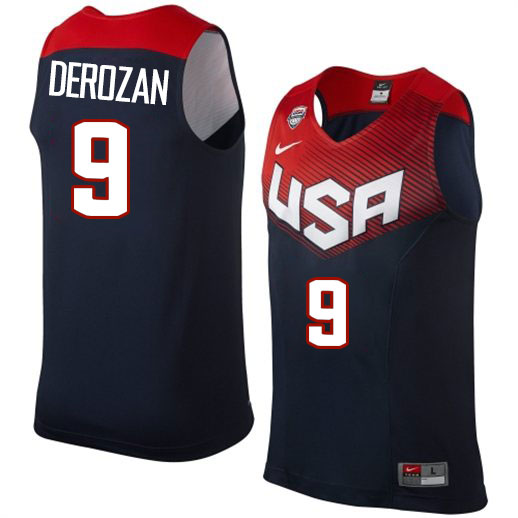 Men's Nike Team USA #9 DeMar DeRozan Authentic Navy Blue 2014 Dream Team Basketball Jersey