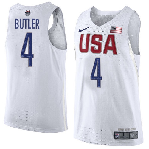 Men's Nike Team USA #4 Jimmy Butler Authentic White 2016 Olympics Basketball Jersey