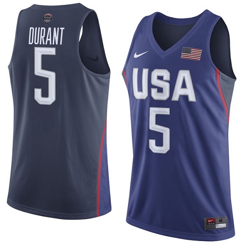 Men's Nike Team USA #5 Kevin Durant Authentic Navy Blue 2016 Olympics Basketball Jersey