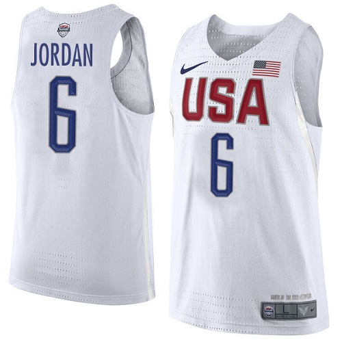 Men's Nike Team USA #6 DeAndre Jordan Authentic White 2016 Olympics Basketball Jersey