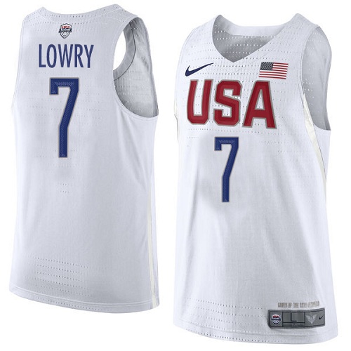 Men's Nike Team USA #7 Kyle Lowry Authentic White 2016 Olympics Basketball Jersey