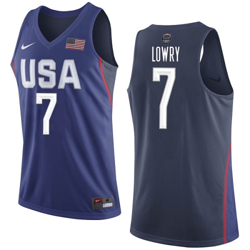 Men's Nike Team USA #7 Kyle Lowry Authentic Navy Blue 2016 Olympics Basketball Jersey