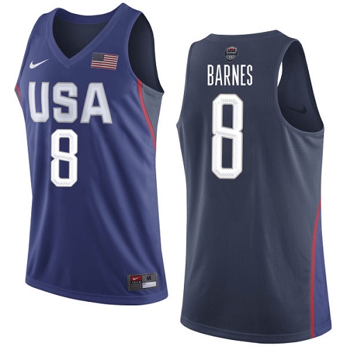 Men's Nike Team USA #8 Harrison Barnes Authentic Navy Blue 2016 Olympics Basketball Jersey