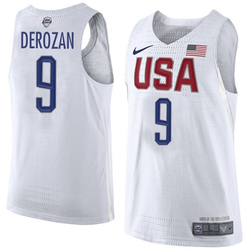 Men's Nike Team USA #9 DeMar DeRozan Authentic White 2016 Olympics Basketball Jersey