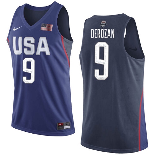 Men's Nike Team USA #9 DeMar DeRozan Authentic Navy Blue 2016 Olympics Basketball Jersey