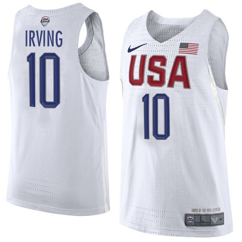 Men's Nike Team USA #10 Kyrie Irving Authentic White 2016 Olympics Basketball Jersey