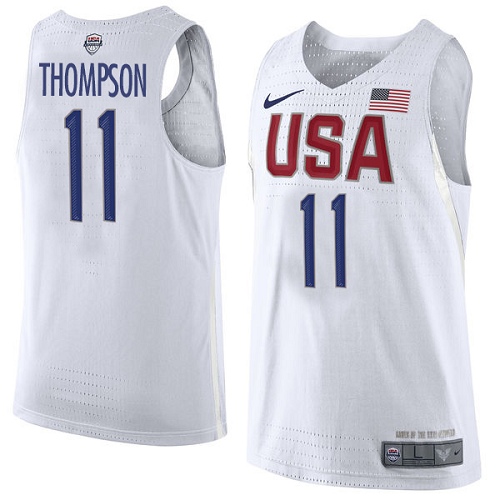 Men's Nike Team USA #11 Klay Thompson Swingman White 2016 Olympics Basketball Jersey