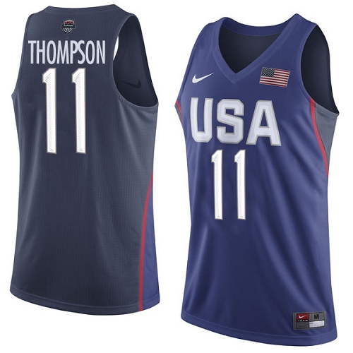 Men's Nike Team USA #11 Klay Thompson Authentic Navy Blue 2016 Olympics Basketball Jersey