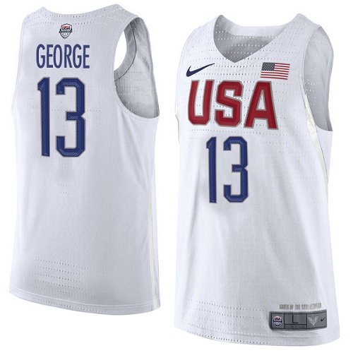 Men's Nike Team USA #13 Paul George Authentic White 2016 Olympics Basketball Jersey