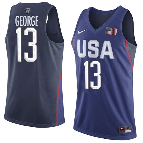 Men's Nike Team USA #13 Paul George Authentic Navy Blue 2016 Olympics Basketball Jersey