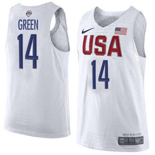 Men's Nike Team USA #14 Draymond Green Authentic White 2016 Olympics Basketball Jersey