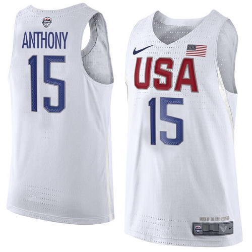 Men's Nike Team USA #15 Carmelo Anthony Authentic White 2016 Olympics Basketball Jersey