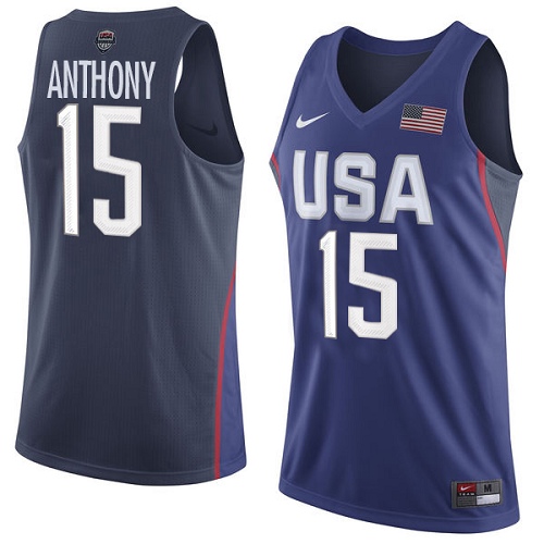 Men's Nike Team USA #15 Carmelo Anthony Authentic Navy Blue 2016 Olympics Basketball Jersey