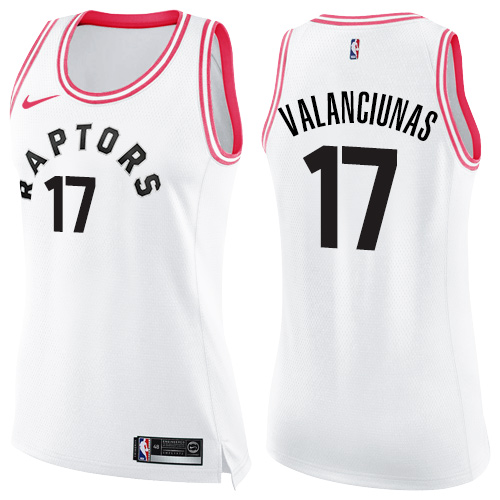 Women's Nike Toronto Raptors #17 Jonas Valanciunas Swingman White/Pink Fashion NBA Jersey