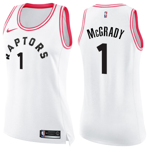 Women's Nike Toronto Raptors #1 Tracy Mcgrady Swingman White/Pink Fashion NBA Jersey