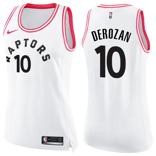 Women's Nike Toronto Raptors #10 DeMar DeRozan Swingman White/Pink Fashion NBA Jersey