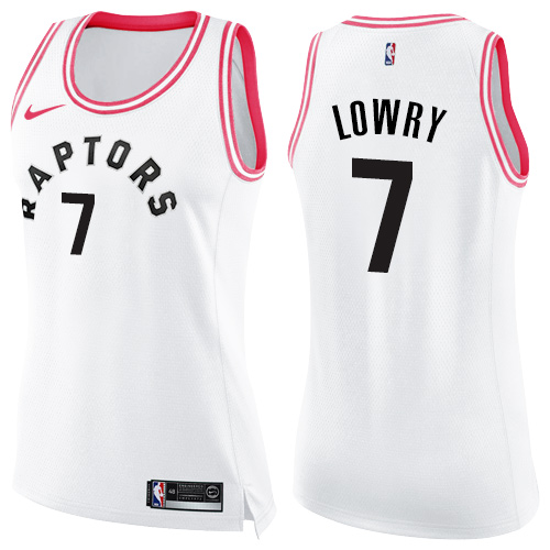 Women's Nike Toronto Raptors #7 Kyle Lowry Swingman White/Pink Fashion NBA Jersey