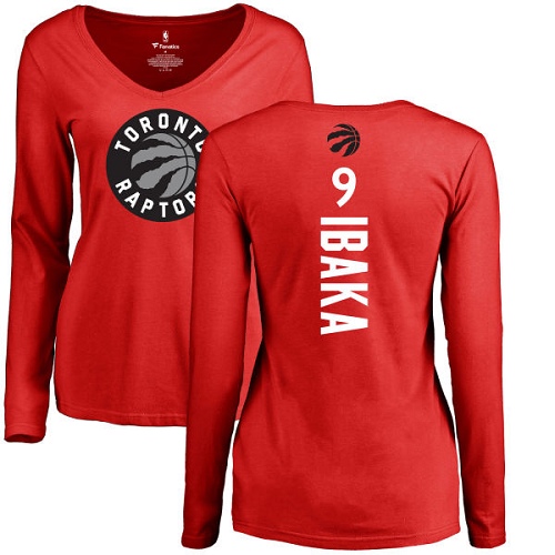 NBA Women's Nike Toronto Raptors #9 Serge Ibaka Red Backer Long Sleeve T-Shirt