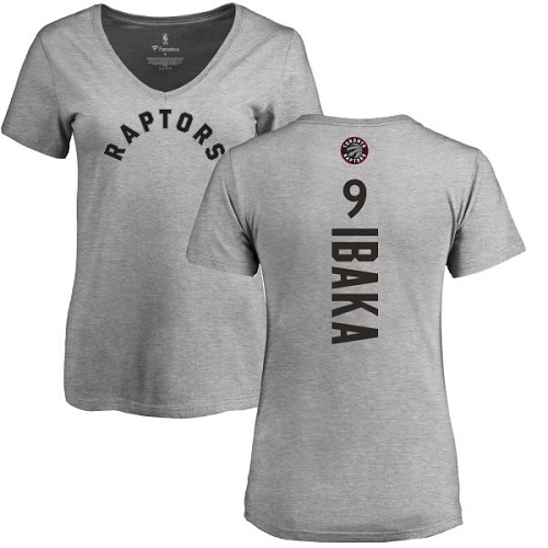 NBA Women's Nike Toronto Raptors #9 Serge Ibaka Ash Backer T-Shirt
