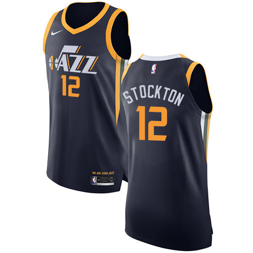 Men's Nike Utah Jazz #12 John Stockton Authentic Navy Blue Road NBA Jersey - Icon Edition