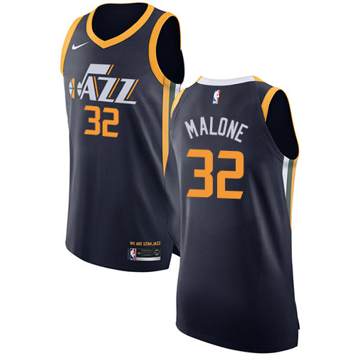 Men's Nike Utah Jazz #32 Karl Malone Authentic Navy Blue Road NBA Jersey - Icon Edition