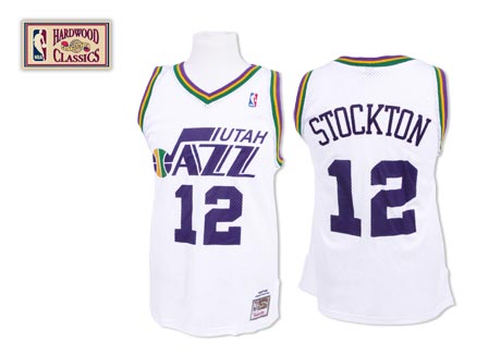 Men's Mitchell and Ness Utah Jazz #12 John Stockton Authentic White Throwback NBA Jersey