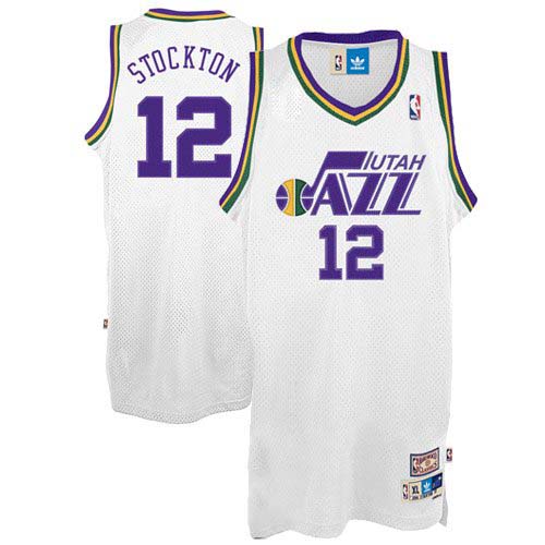 Men's Adidas Utah Jazz #12 John Stockton Authentic White Throwback NBA Jersey