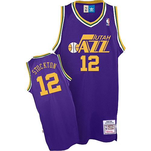 Men's Adidas Utah Jazz #12 John Stockton Authentic Purple Throwback NBA Jersey