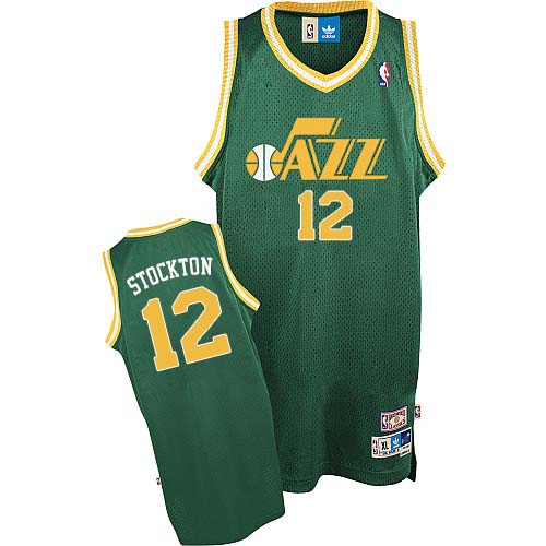 Men's Adidas Utah Jazz #12 John Stockton Authentic Green Throwback NBA Jersey