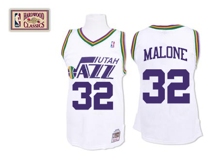 Men's Mitchell and Ness Utah Jazz #32 Karl Malone Swingman White Throwback NBA Jersey