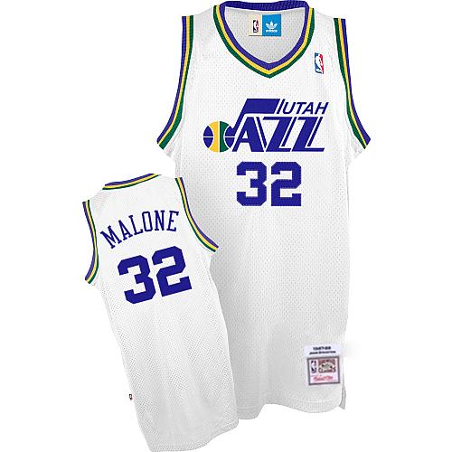 Men's Adidas Utah Jazz #32 Karl Malone Authentic White Throwback NBA Jersey