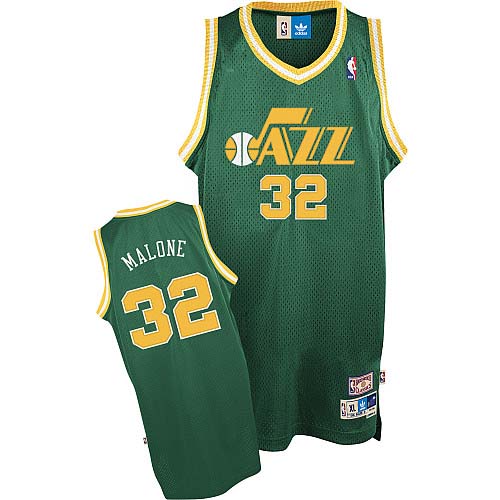 Men's Adidas Utah Jazz #32 Karl Malone Authentic Green Throwback NBA Jersey