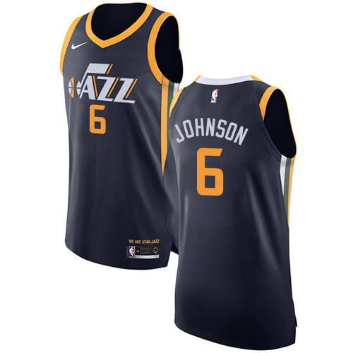 Men's Nike Utah Jazz #6 Joe Johnson Authentic Navy Blue Road NBA Jersey - Icon Edition