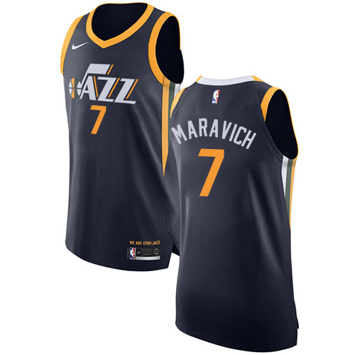 Men's Nike Utah Jazz #7 Pete Maravich Authentic Navy Blue Road NBA Jersey - Icon Edition