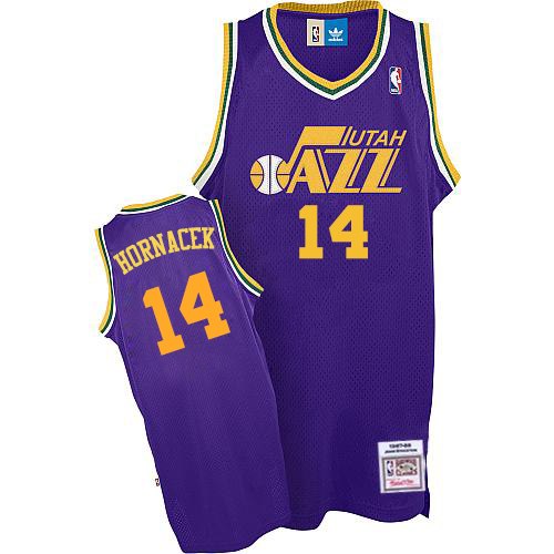 Men's Adidas Utah Jazz #14 Jeff Hornacek Authentic Purple Throwback NBA Jersey