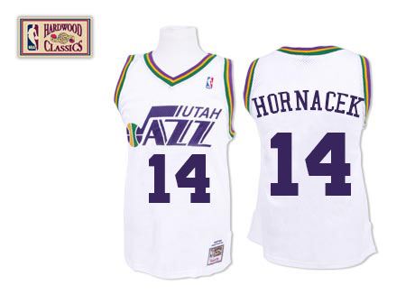 Men's Mitchell and Ness Utah Jazz #14 Jeff Hornacek Authentic White Throwback NBA Jersey