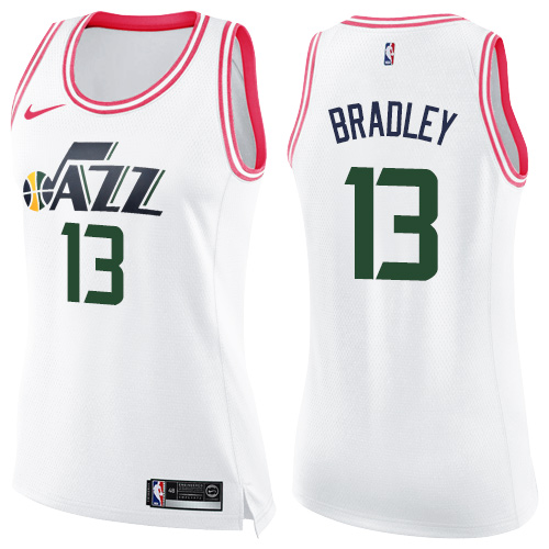 Women's Nike Utah Jazz #13 Tony Bradley Swingman White/Pink Fashion NBA Jersey