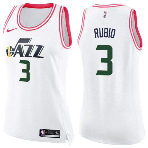 Women's Nike Utah Jazz #3 Ricky Rubio Swingman White/Pink Fashion NBA Jersey