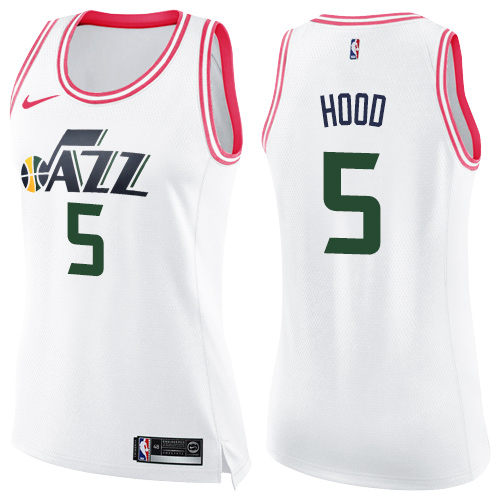 Women's Nike Utah Jazz #5 Rodney Hood Swingman White/Pink Fashion NBA Jersey