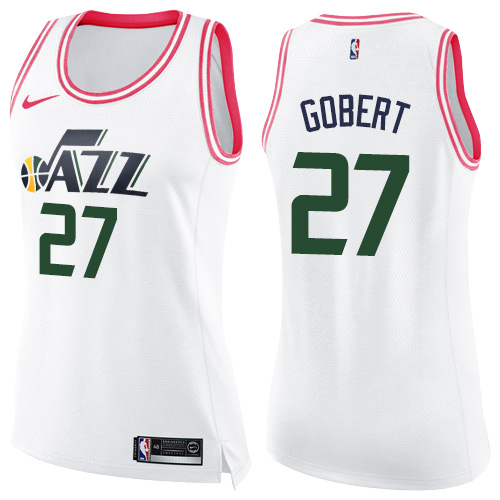 Women's Nike Utah Jazz #27 Rudy Gobert Swingman White/Pink Fashion NBA Jersey