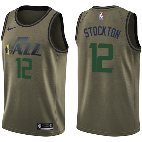 Men's Nike Utah Jazz #12 John Stockton Swingman Green Salute to Service NBA Jersey