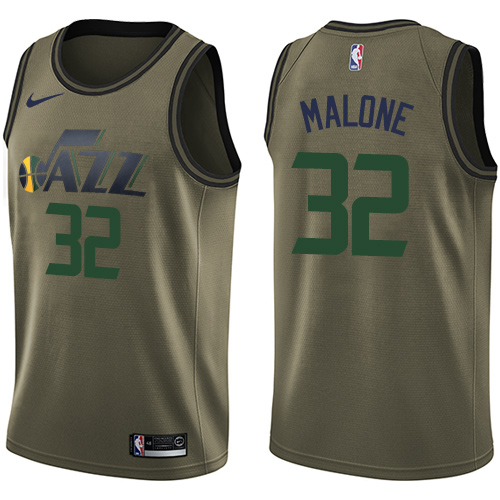Youth Nike Utah Jazz #32 Karl Malone Swingman Green Salute to Service NBA Jersey