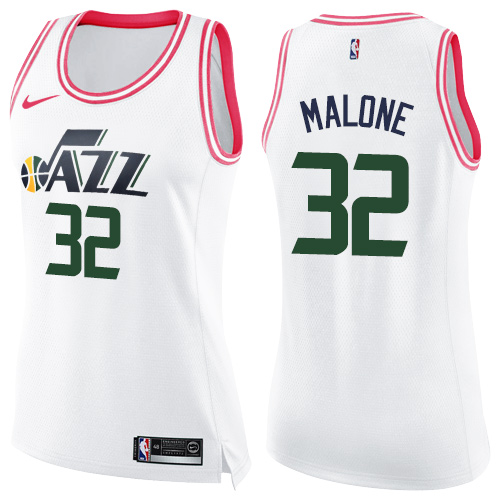 Women's Nike Utah Jazz #32 Karl Malone Swingman White/Pink Fashion NBA Jersey