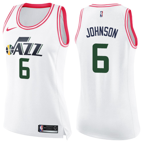 Women's Nike Utah Jazz #6 Joe Johnson Swingman White/Pink Fashion NBA Jersey