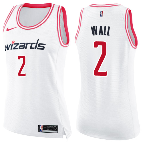 Women's Nike Washington Wizards #2 John Wall Swingman White/Pink Fashion NBA Jersey