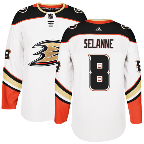 Men's Reebok Anaheim Ducks #8 Teemu Selanne Authentic White Away NHL Jersey