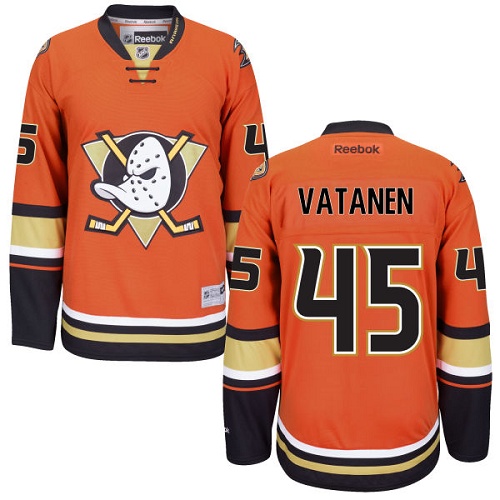 Men's Reebok Anaheim Ducks #45 Sami Vatanen Authentic Orange Third NHL Jersey